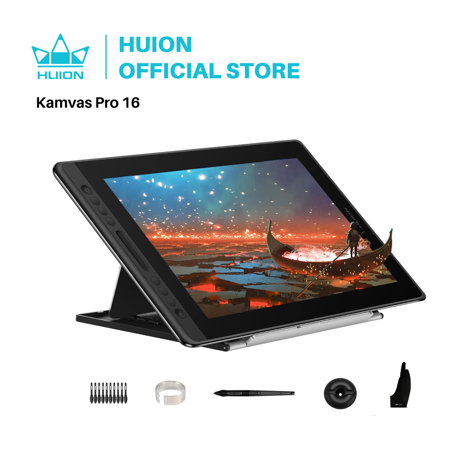 Huion Tablet Accessories - Huion Kamvas Pro 16ปากกาวาดแท็บเล็ต15.6นิ้ว120% SRGB ดิจิตอลแท็บเล็ตปากกาจอแสดงผลฟังก์ชั่นเอียง